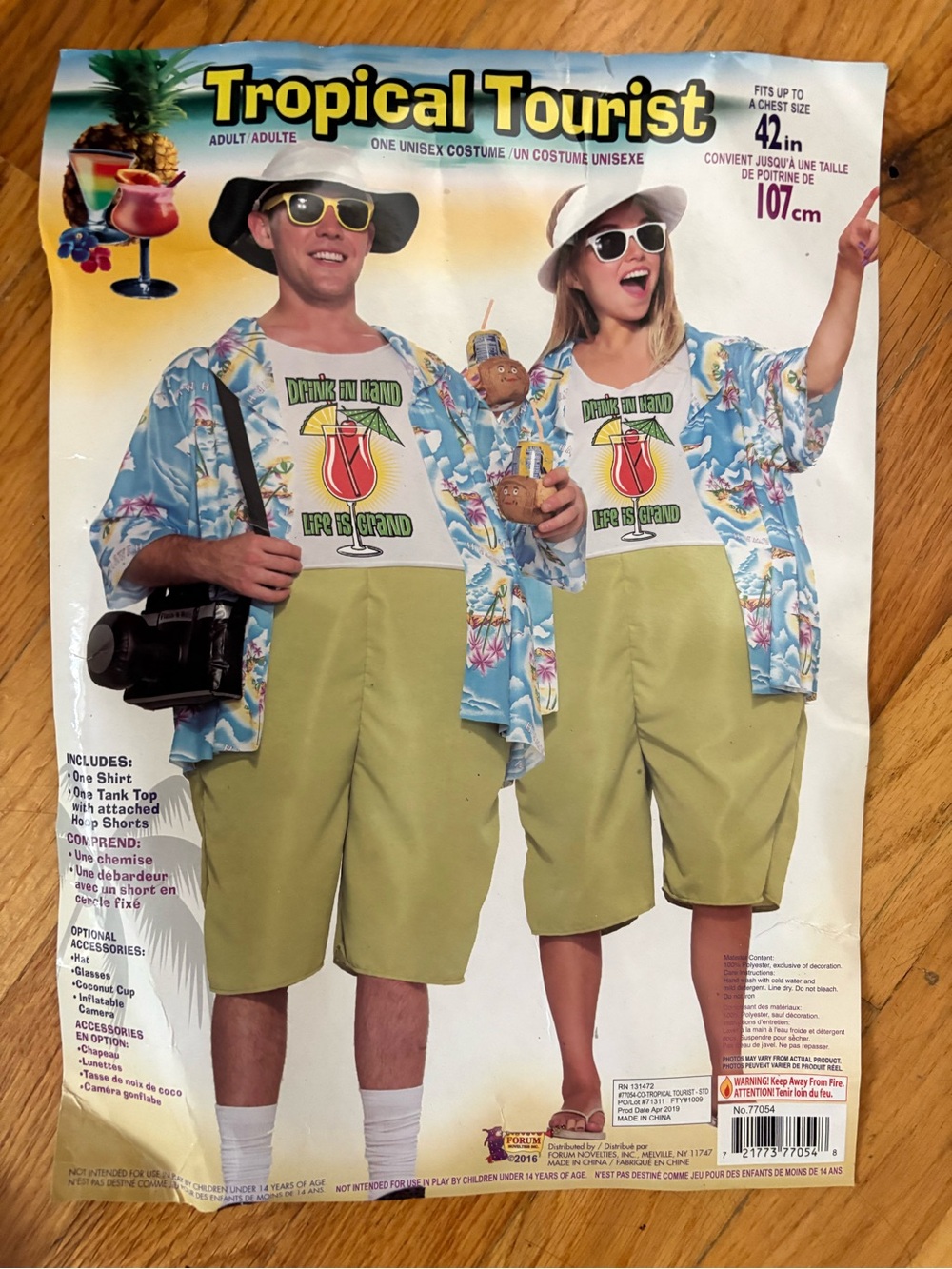 Tropical Tourist Adult Holloween Unisex Costume.